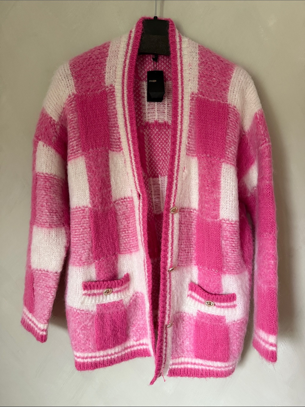 Maje Checkerboard Cardigan Sweater